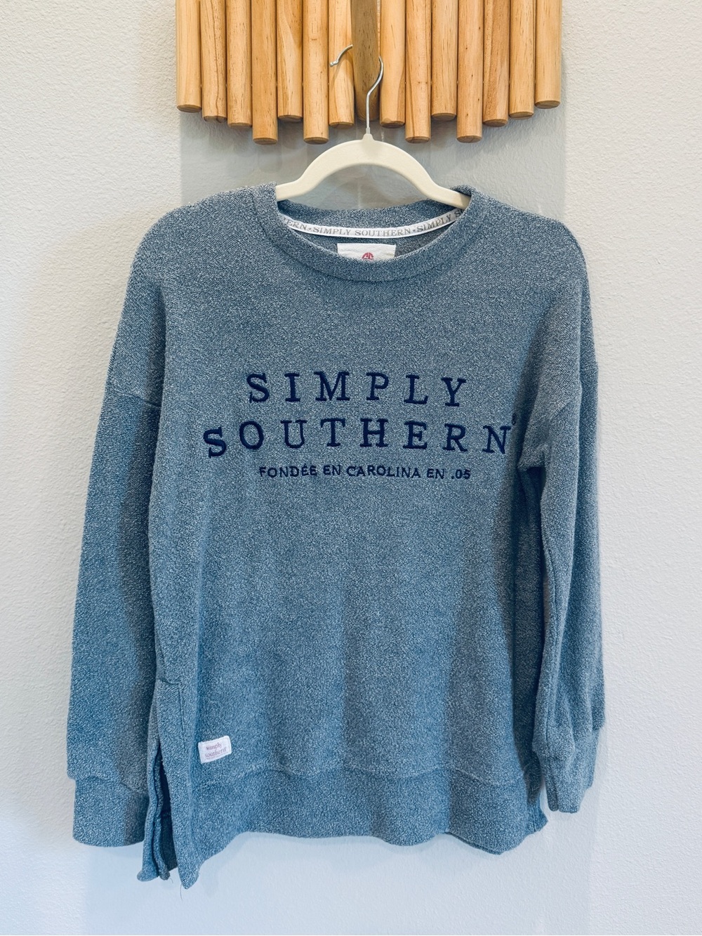 Simply Southern Washed Blue Terrycloth Crewneck Sweatshirt